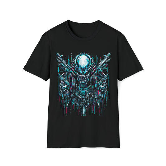 Cyberpunk Predator T-Shirt - High-Tech Hunt in the Neon Jungle