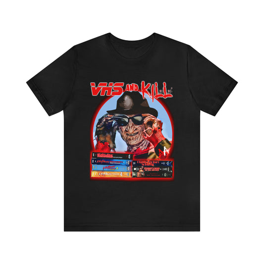 VHS and Kill Freddy Krueger Tee - Embrace Retro Horror Vibes - thenightmareinc