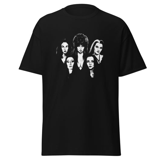 Women of Horror Shirt - Featuring Vampira, Morticia, Lily Munster, and Elvira - thenightmareinc