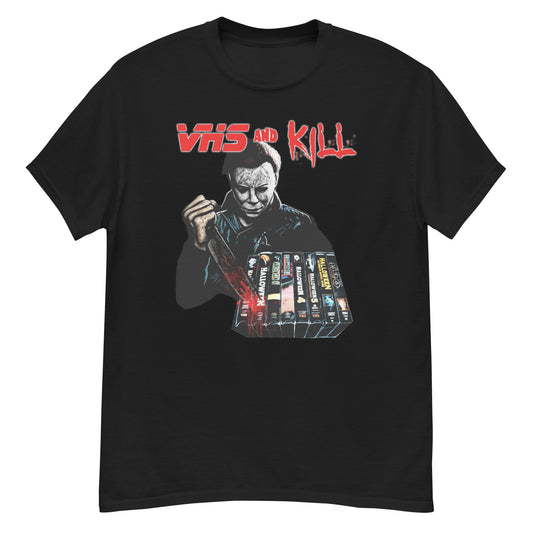 VHS and Kill: Michael Myers Halloween 80s T-Shirt - thenightmareinc
